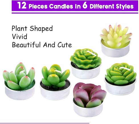 Swpeet 12Pcs Decorative Succulent Cactus Tealight Candles Kit, Cute Smokeless Succulent Plants Perfect for Candles Festival Wedding Props and House-Warming Party (N0.5-Candle) in Saudi Arabia