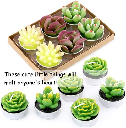 Swpeet 12Pcs Decorative Succulent Cactus Tealight Candles Kit, Cute Smokeless Succulent Plants Perfect for Candles Festival Wedding Props and House-Warming Party (N0.5-Candle) in Saudi Arabia