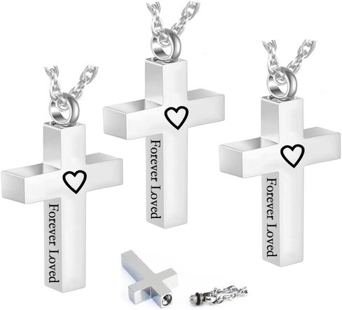 通用 Cross Cremation Necklace for Ashes Memorial Cremation Urn Necklace Stainless Steel Black/Silver Cross Urn Jewelry for Women Men Keepsake Pendant（3 PCS） in Saudi Arabia