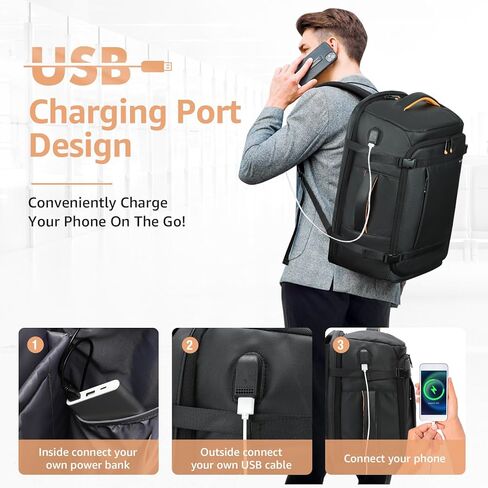 حقيبة ظهر للكمبيوتر المحمول للسفر - حقيبة ظهر للأعمال مقاس 15.6 بوصة معتمدة من الطيران مع منفذ شحن USB - حقيبة كمبيوتر مقاومة للماء سعة 30 لترًا حقيبة نهارية عادية للرجال والنساء - أسود in Kuwait
