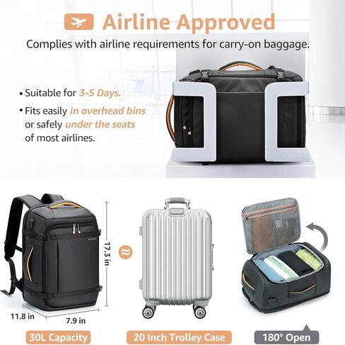 حقيبة ظهر للكمبيوتر المحمول للسفر - حقيبة ظهر للأعمال مقاس 15.6 بوصة معتمدة من الطيران مع منفذ شحن USB - حقيبة كمبيوتر مقاومة للماء سعة 30 لترًا حقيبة نهارية عادية للرجال والنساء - أسود in Kuwait