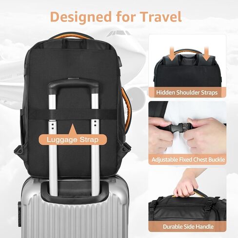 حقيبة ظهر للكمبيوتر المحمول للسفر - حقيبة ظهر للأعمال مقاس 15.6 بوصة معتمدة من الطيران مع منفذ شحن USB - حقيبة كمبيوتر مقاومة للماء سعة 30 لترًا حقيبة نهارية عادية للرجال والنساء - أسود in Kuwait