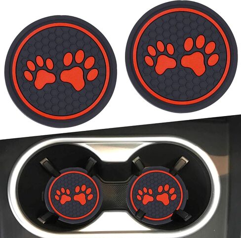 Pack-2 Dog Paw Car Cup Coaster Protector, 2.75In Anti-Slip Soft Waterproof Silicone Vehicle Holder Replacement, Universal Anti-Scratch Automotive Cup Accessories for Truck SUV Car (Red) in Saudi Arabia