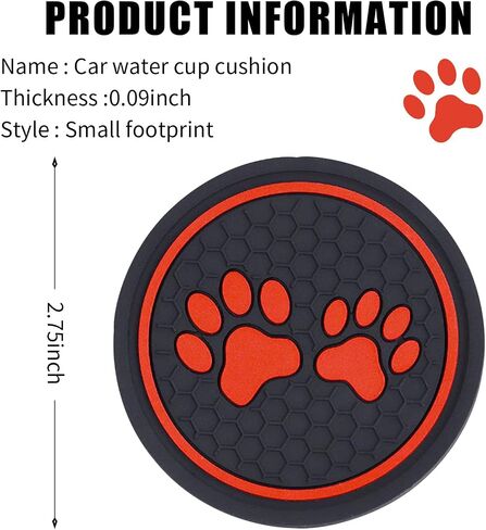 Pack-2 Dog Paw Car Cup Coaster Protector, 2.75In Anti-Slip Soft Waterproof Silicone Vehicle Holder Replacement, Universal Anti-Scratch Automotive Cup Accessories for Truck SUV Car (Red) in Saudi Arabia
