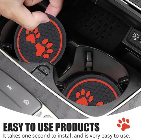 Pack-2 Dog Paw Car Cup Coaster Protector, 2.75In Anti-Slip Soft Waterproof Silicone Vehicle Holder Replacement, Universal Anti-Scratch Automotive Cup Accessories for Truck SUV Car (Red) in Saudi Arabia