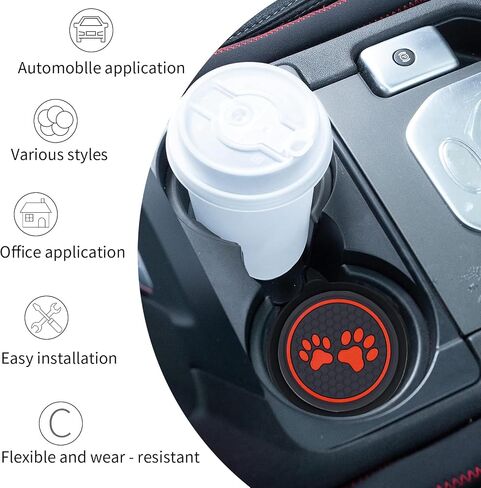 Pack-2 Dog Paw Car Cup Coaster Protector, 2.75In Anti-Slip Soft Waterproof Silicone Vehicle Holder Replacement, Universal Anti-Scratch Automotive Cup Accessories for Truck SUV Car (Red) in Saudi Arabia