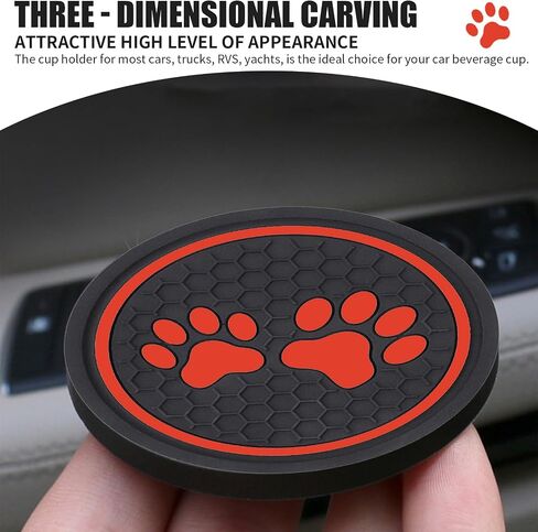 Pack-2 Dog Paw Car Cup Coaster Protector, 2.75In Anti-Slip Soft Waterproof Silicone Vehicle Holder Replacement, Universal Anti-Scratch Automotive Cup Accessories for Truck SUV Car (Red) in Saudi Arabia