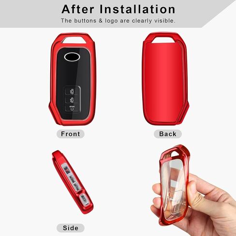 QBUC لغطاء KIA Key Fob مع سلسلة مفاتيح لـ 2022 Kia EV6 2020 2021 Kia Sorento إلخ (3 أو 5 أزرار على السطح الأمامي فقط) (أحمر) in Kuwait