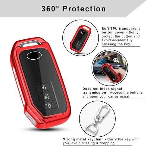 QBUC لغطاء KIA Key Fob مع سلسلة مفاتيح لـ 2022 Kia EV6 2020 2021 Kia Sorento إلخ (3 أو 5 أزرار على السطح الأمامي فقط) (أحمر) in Kuwait