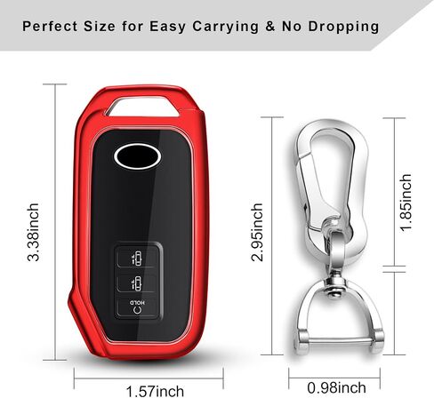 QBUC لغطاء KIA Key Fob مع سلسلة مفاتيح لـ 2022 Kia EV6 2020 2021 Kia Sorento إلخ (3 أو 5 أزرار على السطح الأمامي فقط) (أحمر) in Kuwait