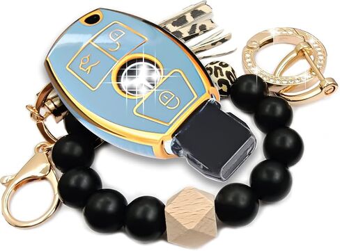 Fits for Mercedes Benz Key Fob Cover Soft TPU Keys Case Protector Compatible with Mercedes Benz C E S M CLS CLK G Class Keyless Smart Car Accessories with Bracelet Key Holder (Black) in Saudi Arabia