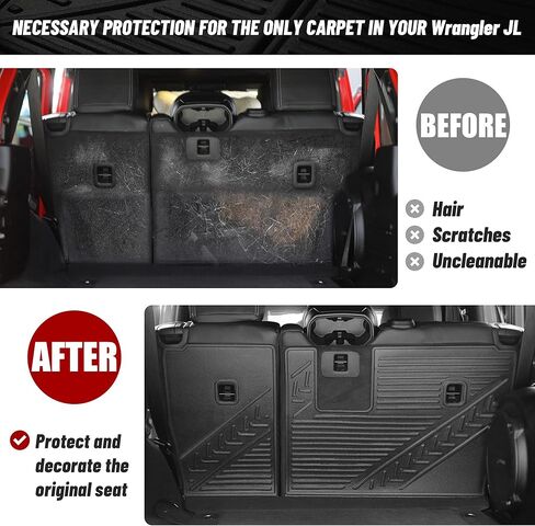 بطانة المقعد الخلفي متوافقة مع 2018-2023 Wrangler JL 4 أبواب بدون شفة قابلة للطي، قطعتان من واقيات المقعد الخلفي المقسمة لمقعد الكلب ملحقات داخلية Wrangler JL (غير مناسبة لبابين و4xe) in Kuwait