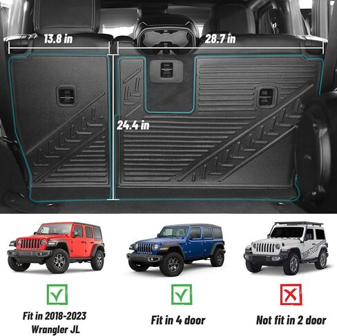 بطانة المقعد الخلفي متوافقة مع 2018-2023 Wrangler JL 4 أبواب بدون شفة قابلة للطي، قطعتان من واقيات المقعد الخلفي المقسمة لمقعد الكلب ملحقات داخلية Wrangler JL (غير مناسبة لبابين و4xe) in Kuwait