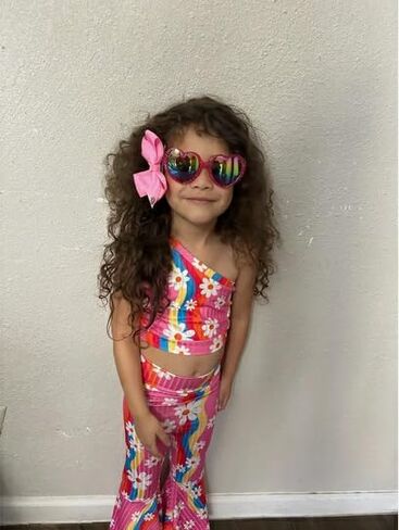 Toddler Baby Bell Bottoms Outfit Girl Summer One Shoulder Floral Tank Tops Flared Pants Clothes Set in Saudi Arabia