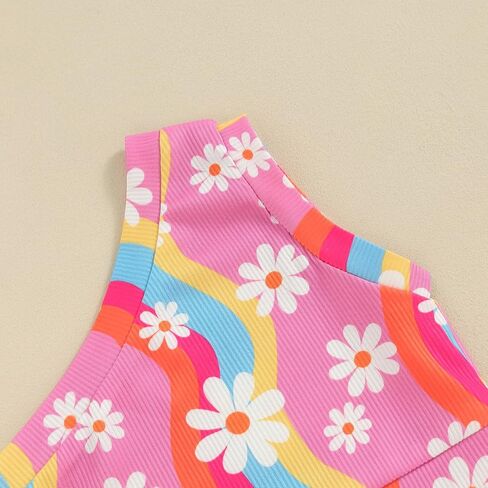 Toddler Baby Bell Bottoms Outfit Girl Summer One Shoulder Floral Tank Tops Flared Pants Clothes Set in Saudi Arabia