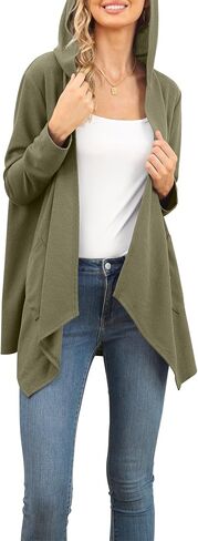 VIISHOW Womens Lightweight Casual Hoodie Cardigans Open Front Waffle Knit Long Sleeve Outwear Coat with Pockets in Kuwait