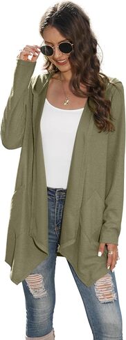 VIISHOW Womens Lightweight Casual Hoodie Cardigans Open Front Waffle Knit Long Sleeve Outwear Coat with Pockets in Kuwait