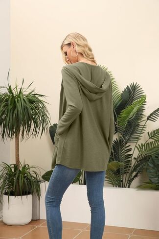 VIISHOW Womens Lightweight Casual Hoodie Cardigans Open Front Waffle Knit Long Sleeve Outwear Coat with Pockets in Kuwait