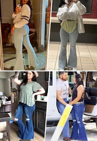 CutieLove Women's Ripped Jeans Bell Bottom Flare Jeans Mid Rise Destroyed Hem Denim Pants in Kuwait