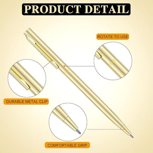 6 Pieces Metallic Ballpoint Pen Slim Retractable Ballpoint Pen Black Ink Metal Pen Mini Conical Ballpoint Pen and 6 Refills for Wedding Business Office Student Teacher, 1.0mm Medium Point (Gold) in Saudi Arabia