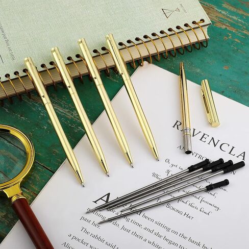6 Pieces Metallic Ballpoint Pen Slim Retractable Ballpoint Pen Black Ink Metal Pen Mini Conical Ballpoint Pen and 6 Refills for Wedding Business Office Student Teacher, 1.0mm Medium Point (Gold) in Saudi Arabia