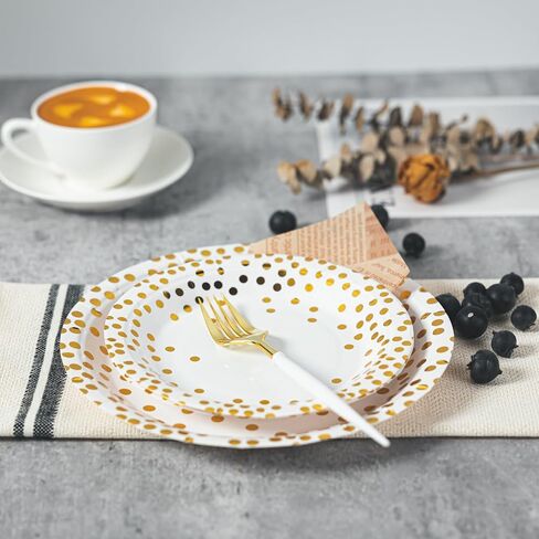 Lullaby 120PCS Black Paper Plates, Black and Gold Paper Plates, 60pcs Dinner Plates 9"，60pcs Dessert Plates 7", Disposable Graduation Plates with Golden Dot for Birthday party, Gathering in Saudi Arabia