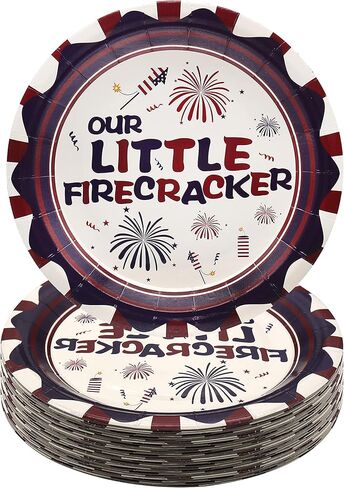 Pandecor Our Little Firecracker لوازم حفلات أعياد الميلاد، 50 قطعة من أطباق الحلوى الورقية للاستعمال مرة واحدة مقاس 7 بوصات لحفلة استقبال الطفل الوطنية في الرابع من يوليو باللون الأزرق in Kuwait
