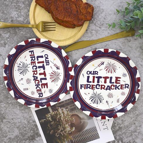 Pandecor Our Little Firecracker لوازم حفلات أعياد الميلاد، 50 قطعة من أطباق الحلوى الورقية للاستعمال مرة واحدة مقاس 7 بوصات لحفلة استقبال الطفل الوطنية في الرابع من يوليو باللون الأزرق in Kuwait