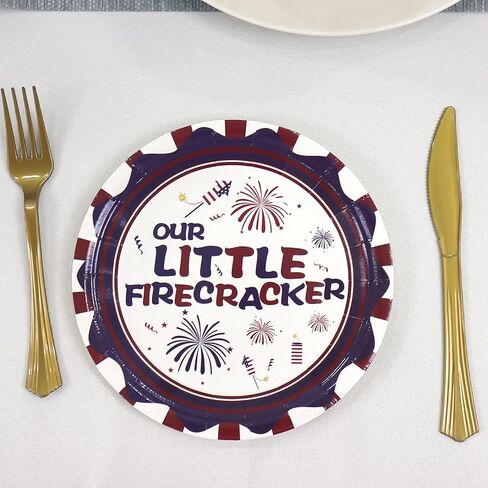Pandecor Our Little Firecracker لوازم حفلات أعياد الميلاد، 50 قطعة من أطباق الحلوى الورقية للاستعمال مرة واحدة مقاس 7 بوصات لحفلة استقبال الطفل الوطنية في الرابع من يوليو باللون الأزرق in Kuwait