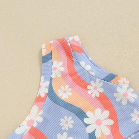 Toddler Baby Bell Bottoms Outfit Girl Summer One Shoulder Floral Tank Tops Flared Pants Clothes Set in Saudi Arabia