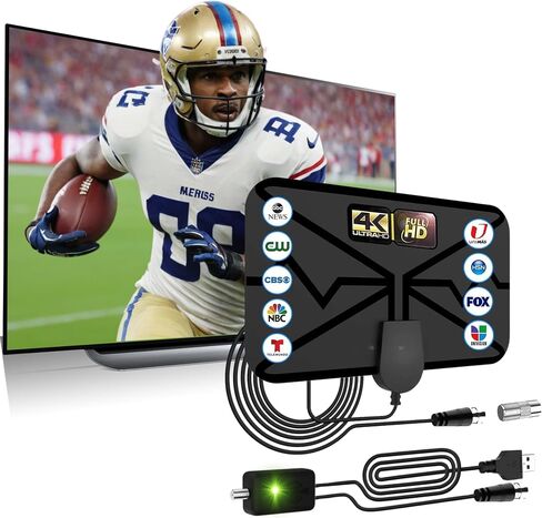 TV Antenna for Local Channels, Indoor Digital TV Antenna Support 4K 1080p for Smart TV and All Older TV's-Signal Booster 10FT Coax HDTV Cable (1SQR-TVA) in Saudi Arabia