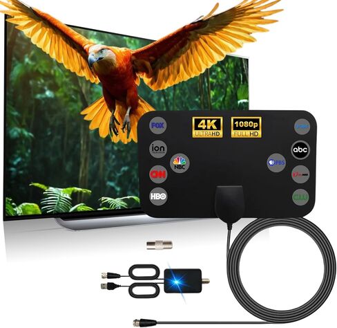 TV Antenna for Local Channels, Indoor Digital TV Antenna Support 4K 1080p for Smart TV and All Older TV's-Signal Booster 10FT Coax HDTV Cable (1SQR-TVA) in Saudi Arabia
