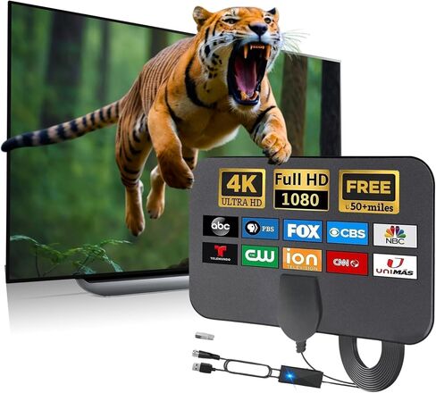 TV Antenna for Local Channels, Indoor Digital TV Antenna Support 4K 1080p for Smart TV and All Older TV's-Signal Booster 10FT Coax HDTV Cable (1SQR-TVA) in Saudi Arabia