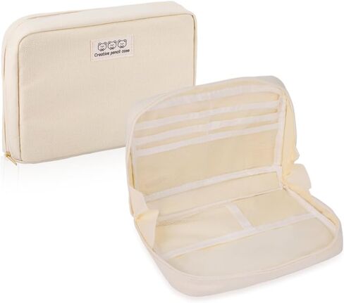 Oyachic Wide Opening Pencil Case Pen Bag Pouch Oxford Box Holder with Mesh Storage Pocket Organizer Stationery Cosmetic Women Travel Office Supplies,Beige in Saudi Arabia