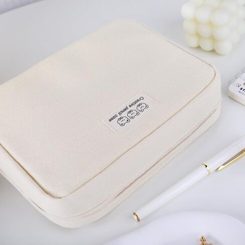 Oyachic Wide Opening Pencil Case Pen Bag Pouch Oxford Box Holder with Mesh Storage Pocket Organizer Stationery Cosmetic Women Travel Office Supplies,Beige in Saudi Arabia