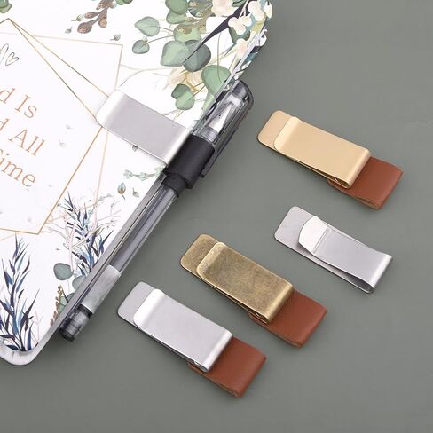 5 قطع حامل أقلام للكمبيوتر المحمول، حامل أقلام جلدي للكمبيوتر المحمول مع مشبك من الفولاذ المقاوم للصدأ، حامل حلقة قلم على الطراز القديم للمجلة والمخطط والدفتر والتقويمات (الحجم: 5 قطع) in Kuwait