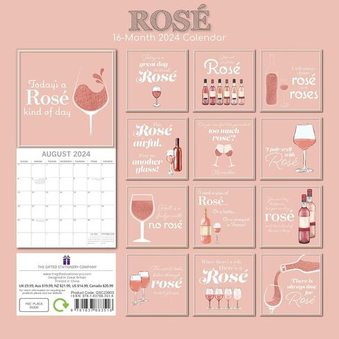 2024 Square Wall Calendar, Rose Wine, 16-Month Food Theme with 180 Reminder Stickers (12x12 In) in Saudi Arabia