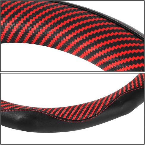 DNA MOTORING Synthetic Leather Steering Wheel Cover Universal Fit 14.5-15 inch, Red Stitching & Black Carbon Fiber Pattern Design, SWC-S2316 in Saudi Arabia
