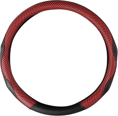 DNA MOTORING Synthetic Leather Steering Wheel Cover Universal Fit 14.5-15 inch, Red Stitching & Black Carbon Fiber Pattern Design, SWC-S2316 in Saudi Arabia