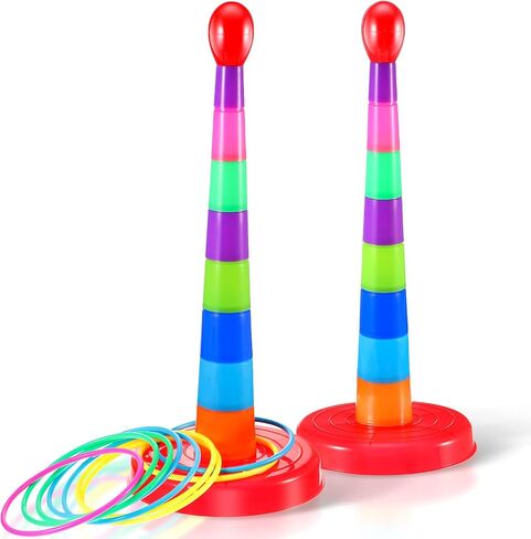 Plastic Kids Sport Ring Toss Game 18 Inch Colorful Ring Toss Game Set Portable Travel Ring Toss Game Toy for Most Ages (2 Sets) in Saudi Arabia
