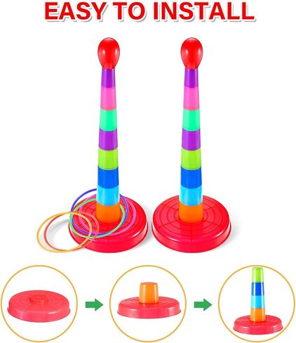 Plastic Kids Sport Ring Toss Game 18 Inch Colorful Ring Toss Game Set Portable Travel Ring Toss Game Toy for Most Ages (2 Sets) in Saudi Arabia