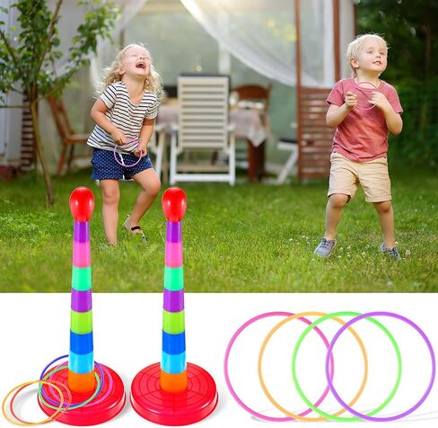 Plastic Kids Sport Ring Toss Game 18 Inch Colorful Ring Toss Game Set Portable Travel Ring Toss Game Toy for Most Ages (2 Sets) in Saudi Arabia