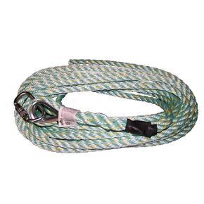 Premium Vertical Lifeline Rope with Back Splice and Carabiner, 75 Ft. L, Green