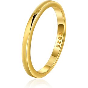 2mm Simple Pinky Ring Silver High Polishing Dome Thin Minimalist Stacking Knuckle Plain Band Ring Size 2-8.5