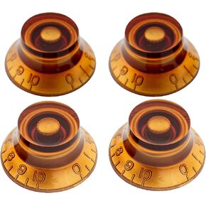 Musiclily Pro Metric Size 18 Spline Bell Top Hat Knobs for Epiphone Les Paul SG Electric Guitar, Amber (Set of 4)