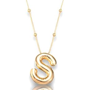 Bubble Letter Gold Necklace for Women, 18k Gold Plated Chain Pendant Charm Necklace Balloon Initial Name Choker Jewelry for Girls Men Gifts