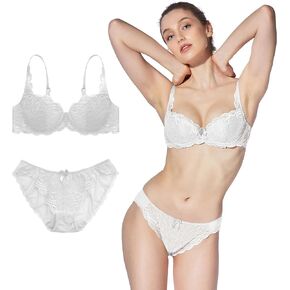 Women's Push Up Balconette Bra Sexy Fancy Full lace Push in Cleveage Enhance Bralette Matching Brief Up to E Cups