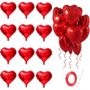 12 بالونة من رقائق الألومنيوم على شكل قلب أحمر، 18 بوصة زينة من رقائق الألومنيوم مناسبة لحفلات أعياد الميلاد وحفلات الزفاف وحفلات الخطوبة وديكورات عيد الحب والاحتفالات والذكرى السنوية (أحمر)