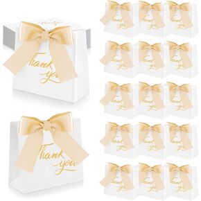 SHAIDOJIO 𝟐𝟒 𝐏𝐜𝐬 Small Thank You Gift Bags, Party Favor Bag Treat Box with Bow Ribbon, Pink Mini Paper Gift Bags Bulk for Wedding, Birthday, Bridal Shower, Baby Shower (4.5x1.8x4 Inch)