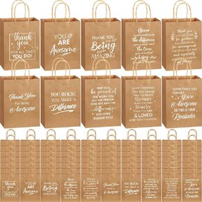 Engrowtic 100 Pcs Employee Appreciation Gift Bags Bulk Thank You Gifts Small Kraft Party Favor Paper Bags with Handles for Women Team Staff Coworker Teacher, 8.3 x 3.1 x 6(Colorful)